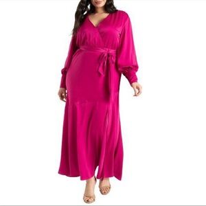 Eloquii Satin Maxi Dress in Magenta Size 18